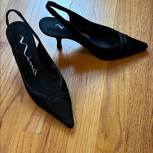 Nina Black Pointed Slingback Heels